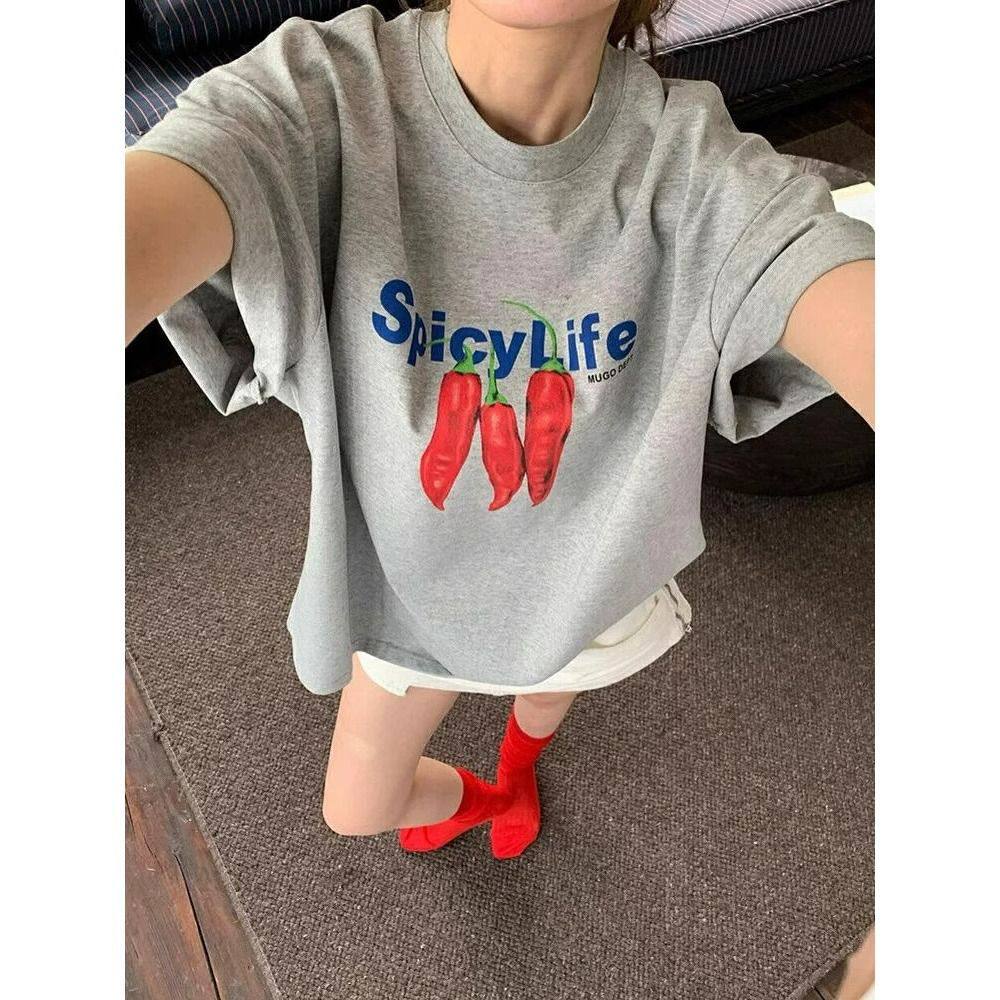 夏季纯棉短袖t恤女2026新款爆款设计感小众美式高街宽松半袖上衣