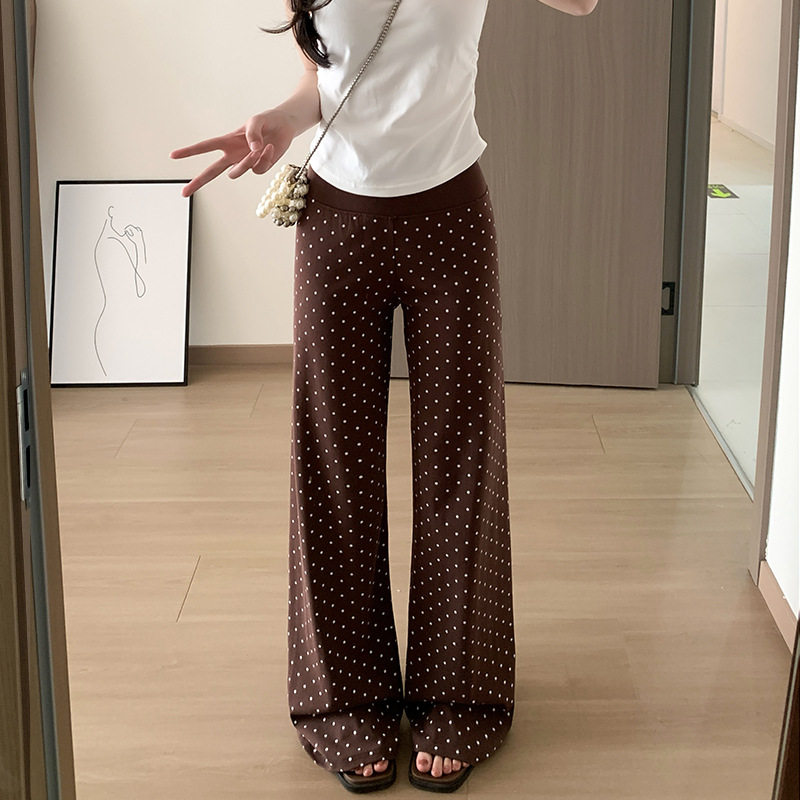 韩系波点微喇裤女春夏薄款高腰显瘦百搭休闲裤包臀修身拖地喇叭裤