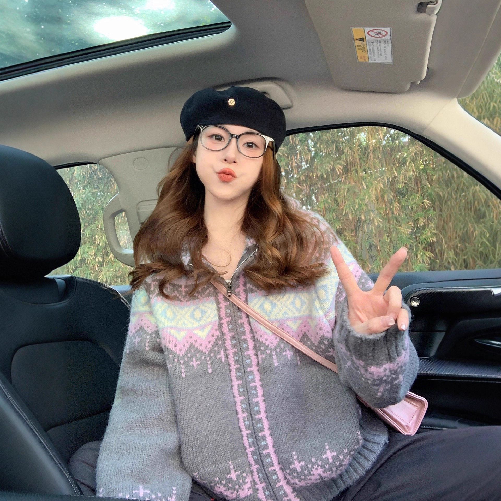 费尔岛连帽毛衣外套女2025新款冬季加厚复古慵懒风高级感针织开衫