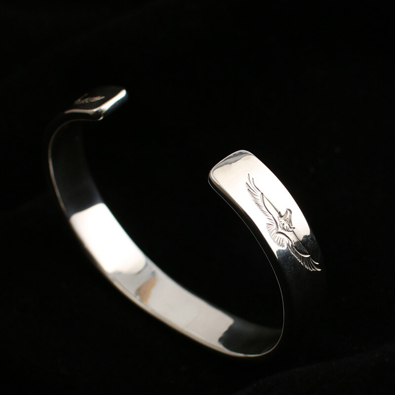 正品一休高桥吾郎风格手工菊地健 925纯银射线平打阴刻飞鸟 潮流