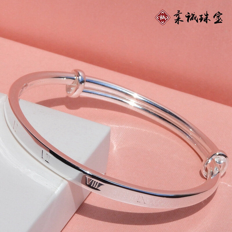 正品时尚9999足银银手镯女纯银实心镯子饰品节日礼物罗马数字本命
