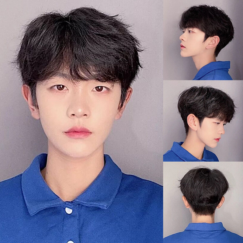 正品假发男短发微卷时尚帅气韩式纹理烫全真发隐形自然前额头顶补