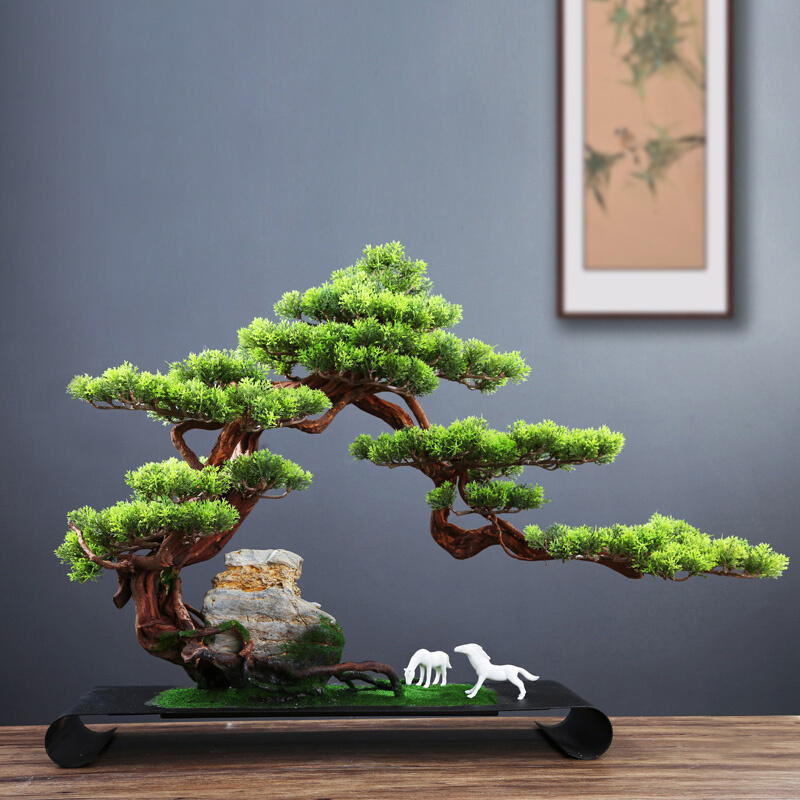 正品创意办公室摆件新中式仿真迎客松枯山水客厅书房玄关盆景酒店高性价比高么？