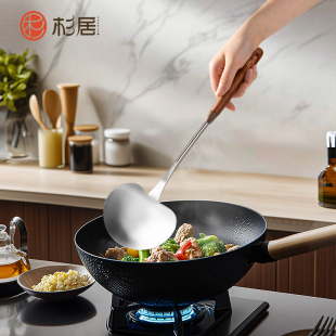 锅铲316不锈钢蘑菇铲食品级炒菜铲子家用木柄把炒菜勺加厚铁锅铲