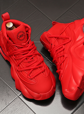 男士休闲解构鞋潮牌厚底老爹鞋红色本命年男鞋小众ins高帮鞋增高