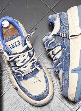 板鞋秋季新品增高男鞋子复古透气帆布鞋潮流时尚休闲鞋小众德训鞋