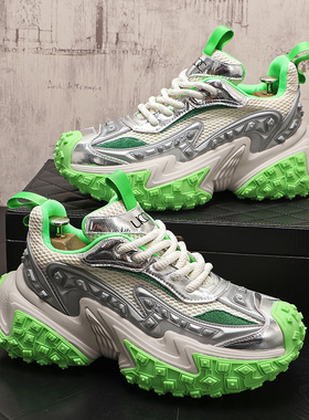 2025时尚炸街款机甲鞋厚底防滑轮胎鞋增高老爹鞋男小众设计师男鞋