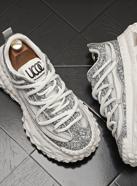 2024新款亮片休闲鞋厚底增高运动鞋潮流白色男鞋子欧洲站老爹鞋男