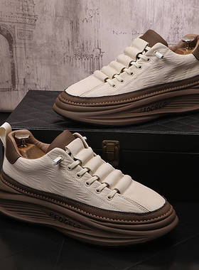 男士秋冬季复古拼色休闲鞋子厚底时尚韩版运动鞋潮流轻便百搭男鞋