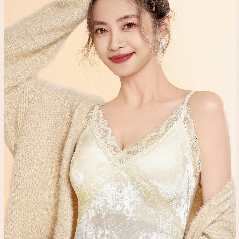 执感023法式轻奢金钻丝绒科技暖肤保暖背心一体式文胸美背内衣女