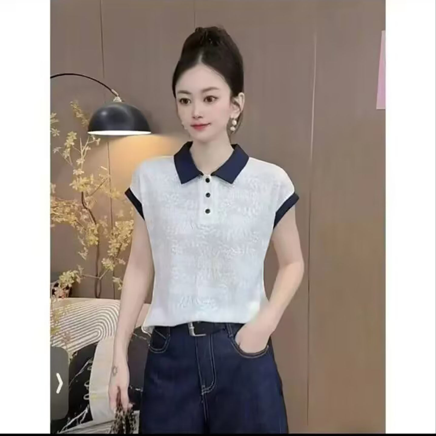 赴达女装天丝提花短袖T恤女士洋气妈妈装polo衫夏季翻领半袖小a7