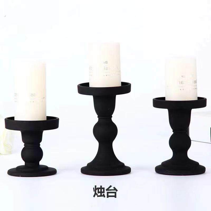 轻奢桌摆黑色玻璃烛台香薰蜡烛托盘底座高级感装饰轻奢香氛蜡烛台