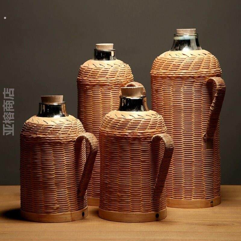 精编细丝手工竹编热水瓶老式复古暖壶皮茶瓶暖瓶水壶茶壶开水瓶