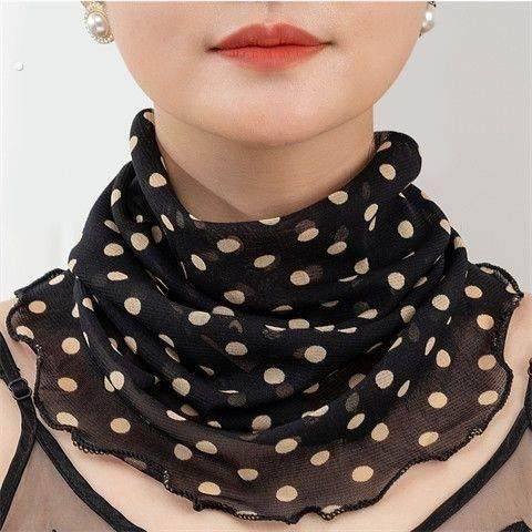 夏季防晒真丝网眼小丝巾纯色脖套围脖女士套头网纱围巾