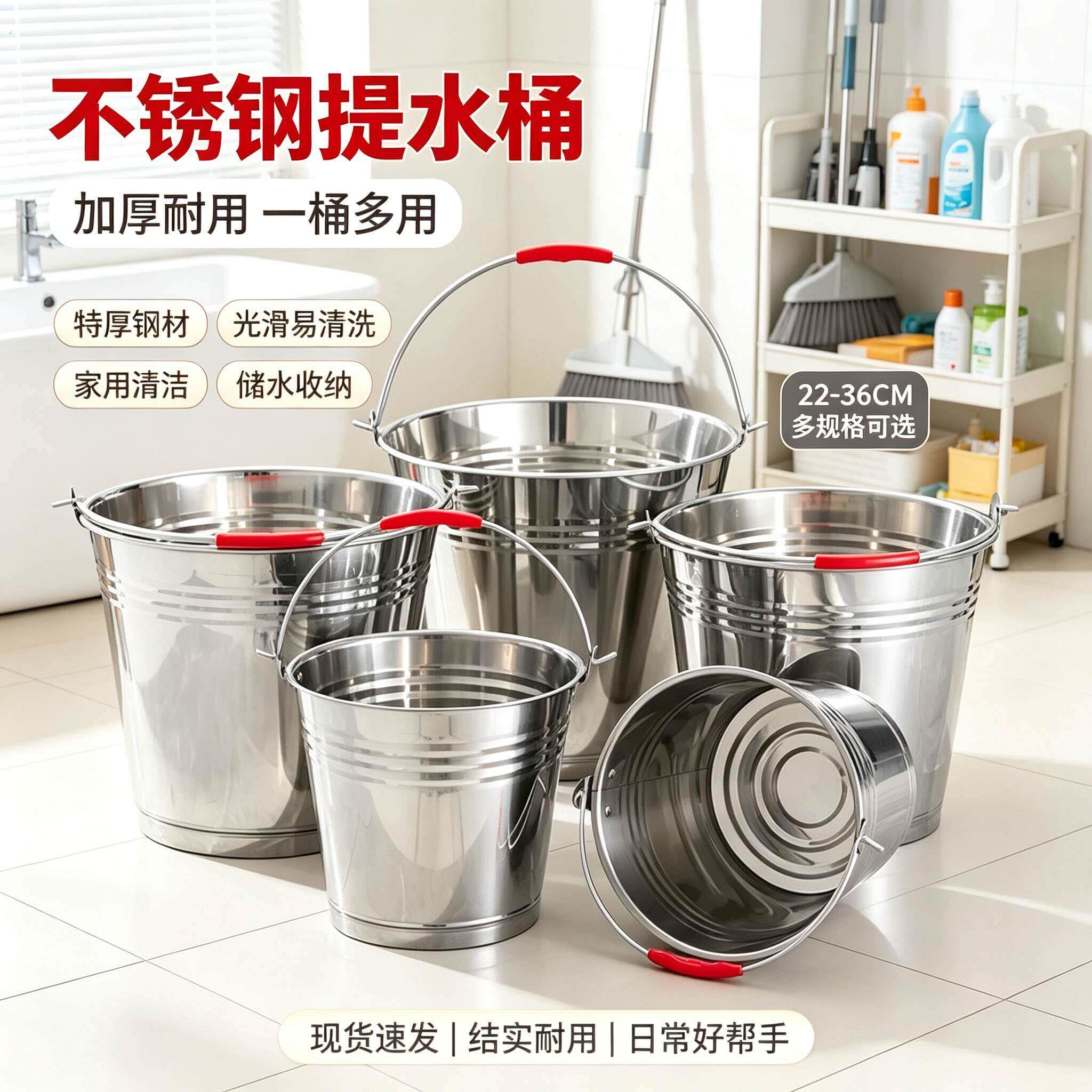 不锈钢水桶手提式冰桶幼儿园垃圾桶带盖油桶铁桶家用厨房食堂加厚