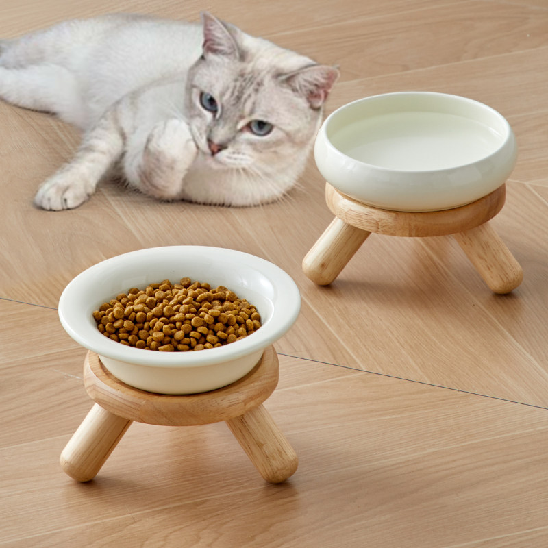 hocc猫碗陶瓷猫咪吃饭食盆罐头餐盘猫碟盘增高架护颈宠物狗狗饭碗