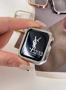 适用AppleWatch910保护壳苹果手表镶钻边框壳电镀半包硬壳41/45mm