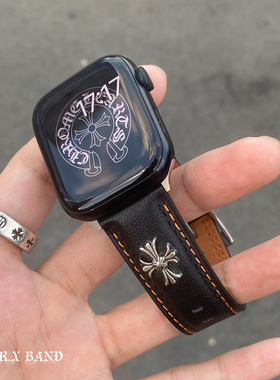 适用苹果手表油蜡牛皮49m表带iwatch789真皮男女复古潮牌腕带45mm