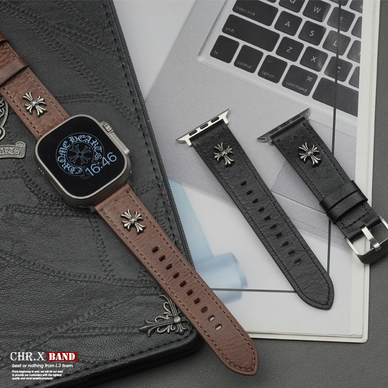 适用AppleWatchUltra硅胶表带苹果手表S9真皮iwatchS10表带金属夏