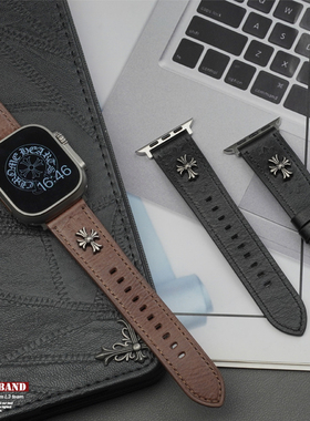 适用AppleWatchUltra硅胶表带苹果手表S9真皮iwatchS10表带金属夏
