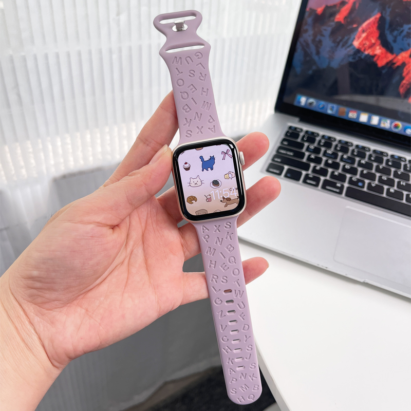 iwatchs9苹果手表带字母硅胶运动男适用applewatch67代s8休闲女SE