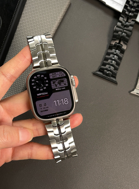 适用于苹果手表ultra不锈钢金属45mm表带休闲iwatch7舒适运动腕带