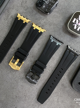 适用苹果手表运动硅胶表带金属连接器applewatch橡胶户外游泳腕带