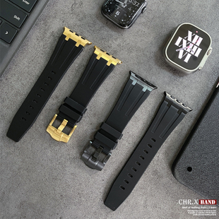 适用苹果手表运动硅胶表带金属连接器applewatch橡胶户外游泳腕带