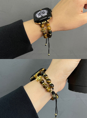 适用苹果手表虎眼石玛瑙手串45m表带iwatch78910潮新中式男女手链