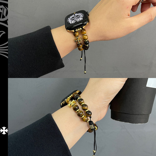 适用苹果手表虎眼石玛瑙手串45m表带iwatch78910潮新中式男女手链