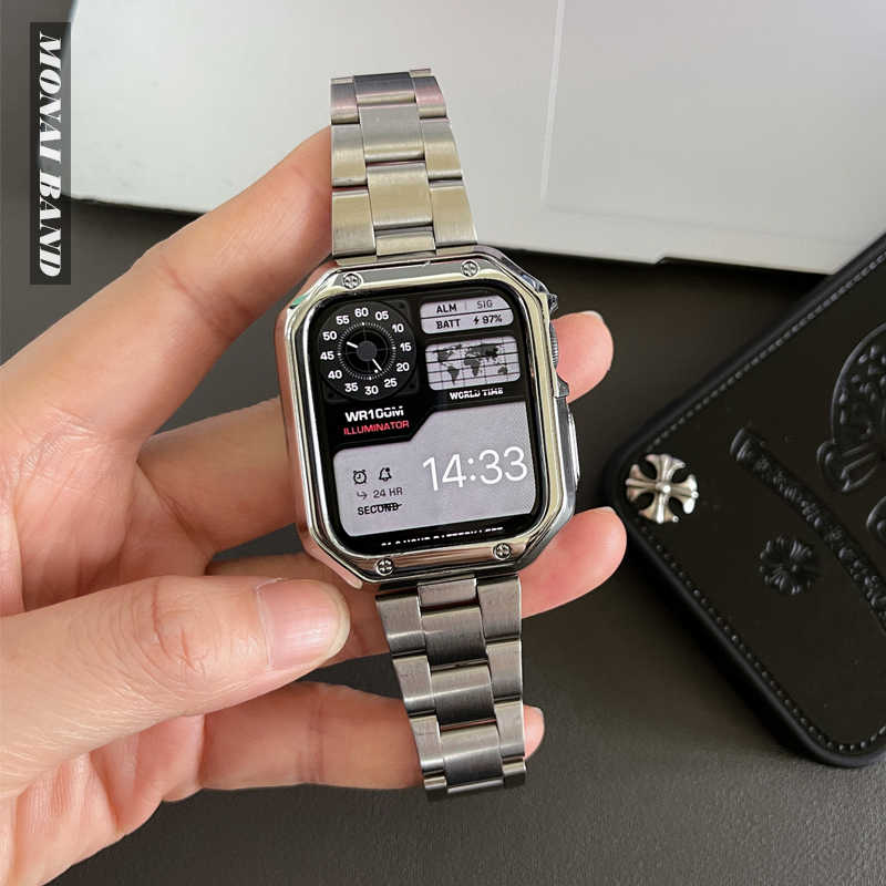 拆快轻薄便适用于苹果手表45mm不锈钢金属表带iwatch运动休闲腕带