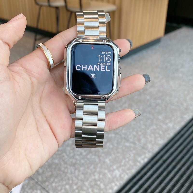 ms哑光实心不锈钢休闲时尚男女45mm适用于苹果手表表带iwatch7654