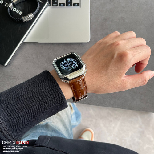 适用于苹果手表真皮45mm表带applewatchwatch89保护壳套ultra改装