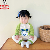 巴布豆婴儿连体衣纯棉哈衣春秋款 外出爬服 男宝宝卡通肩扣圆领长袖