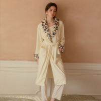New Chinese-style noble lady style coral velvet long bathrobe for women, thick and warm lace-up cardigan-style home wear set for autumn and winter thumbnail 5