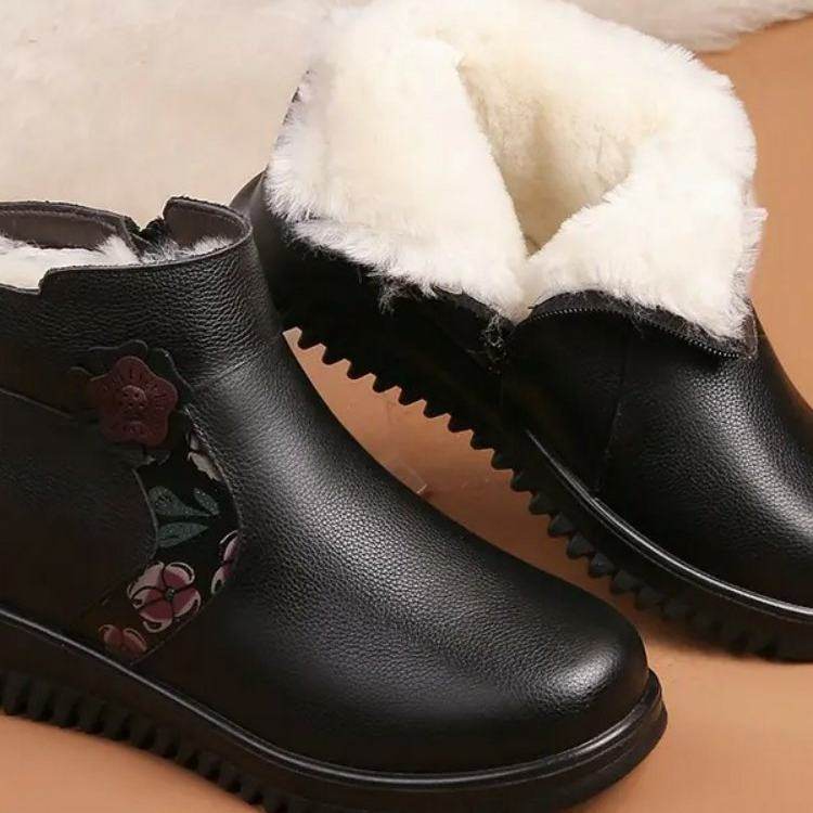 雨菲鞋业冬季真皮妈妈棉鞋羊毛棉鞋中老年平底防滑加绒保暖短靴女,女鞋,棉鞋,淘宝优惠券,粉丝福利购,淘宝优惠卷