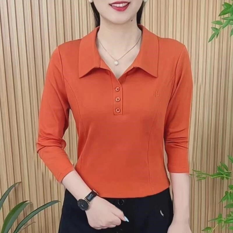 早春新款长袖打底衫t恤女士薄款大码洋气减龄翻领时尚a1