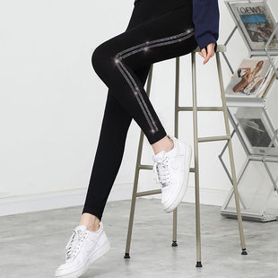 子秋冬加绒保暖a94 女士弹力高腰打底裤 红淑女裤 莫代尔烫钻紧身裤