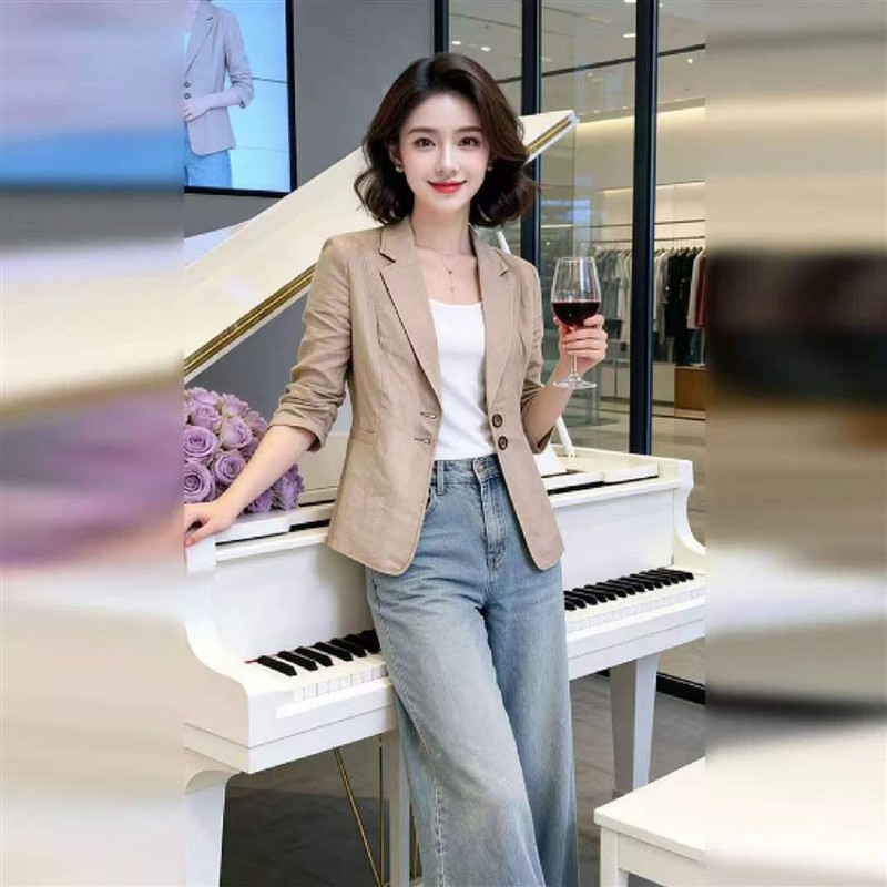 铂瑾精选女装2026春秋季新款女士棉麻西装外套老钱风修身显瘦西a2