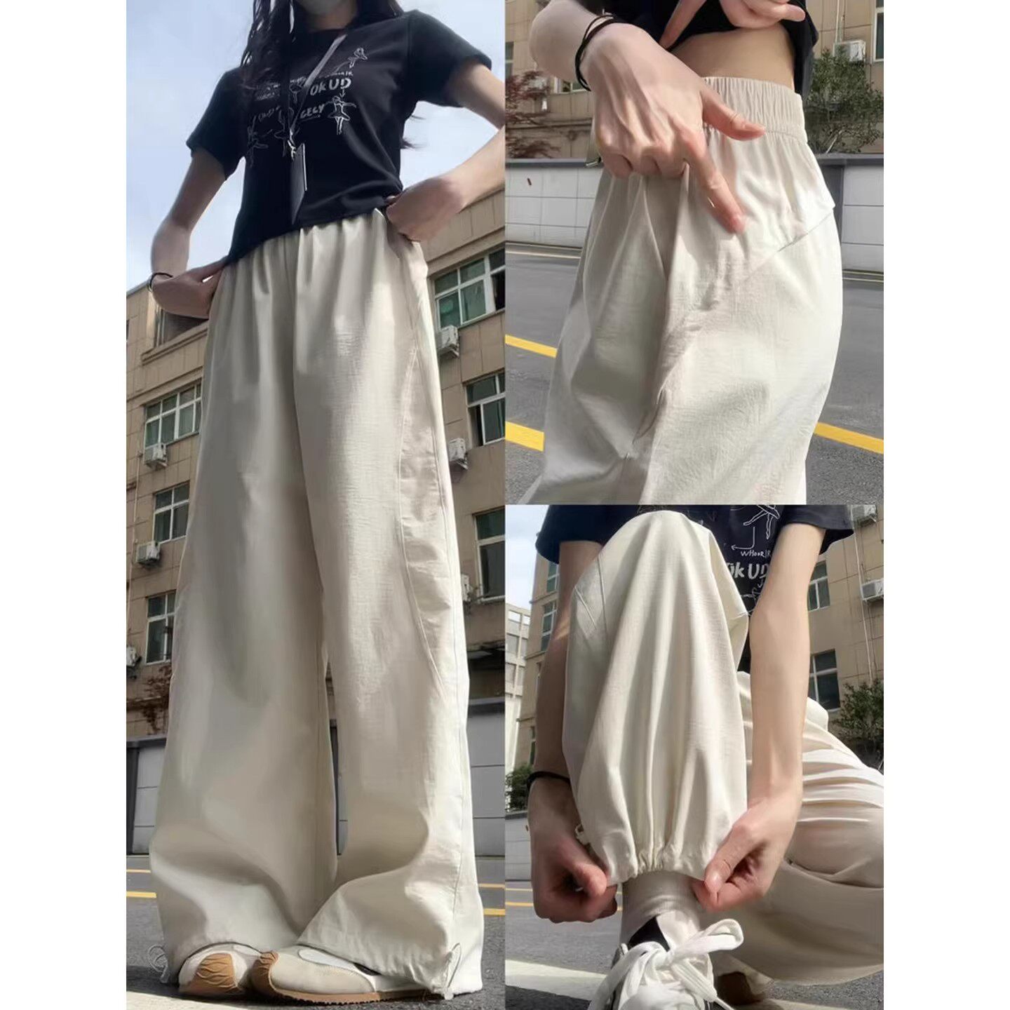 灰色速干工装运动裤女夏季2026新款宽松显瘦小个子束脚休闲阔腿裤