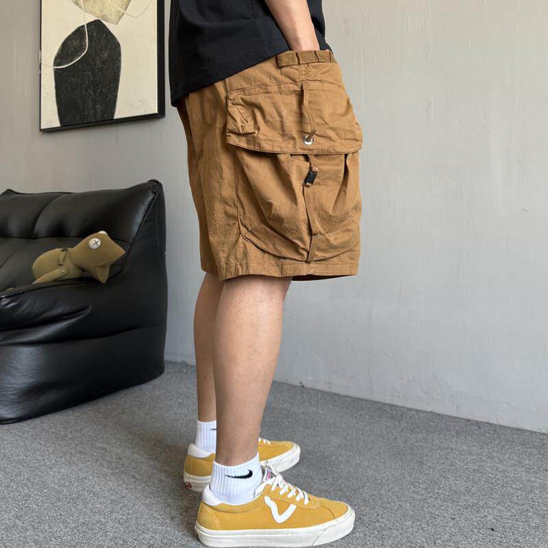 夏季美式休闲痞帅复古大口袋工装短裤男宽松抽绳百搭五分裤潮