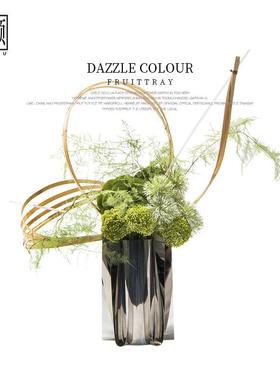 现代简约轻奢不锈钢仿真花售楼处前台样板房餐桌花装饰品花艺摆件