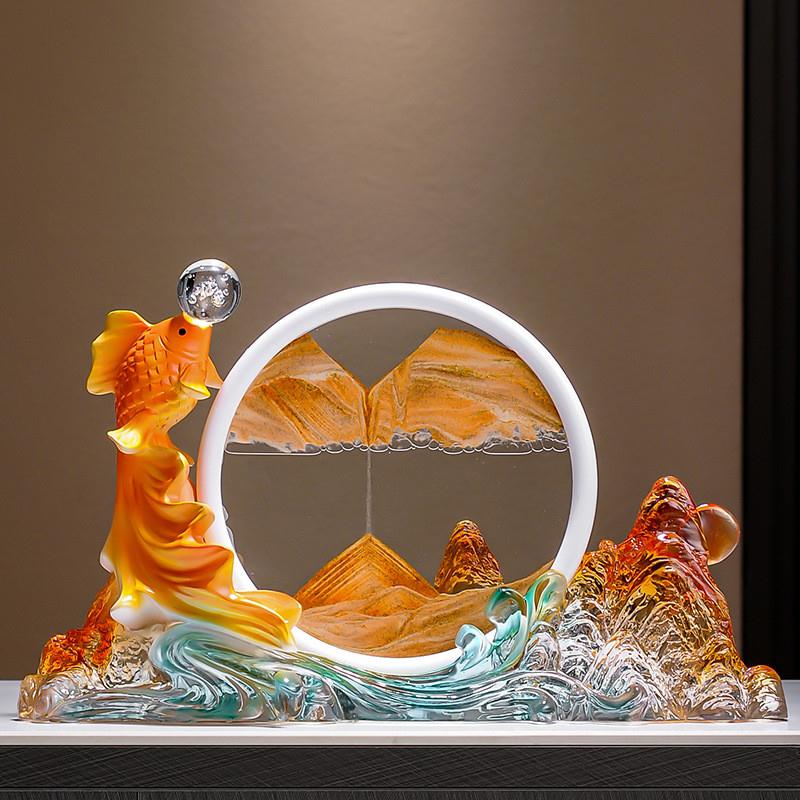 年年有鱼水晶流沙画摆件新中式家居客厅玄关电视柜酒柜装饰品鲤鱼图片