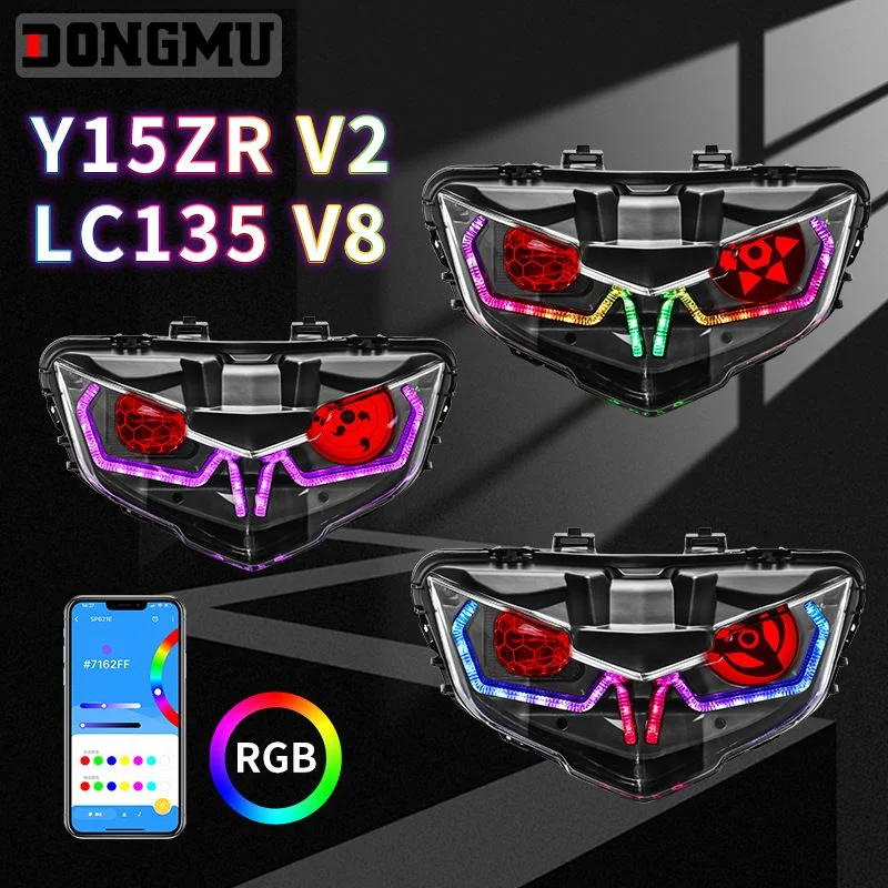 Y15ZR V2 LC135 V8大灯前照灯新款鹰眼灯LED灯APP蓝牙摩托车大灯