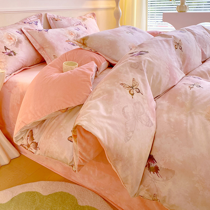 一面纯棉一面加绒被套牛奶珊瑚绒