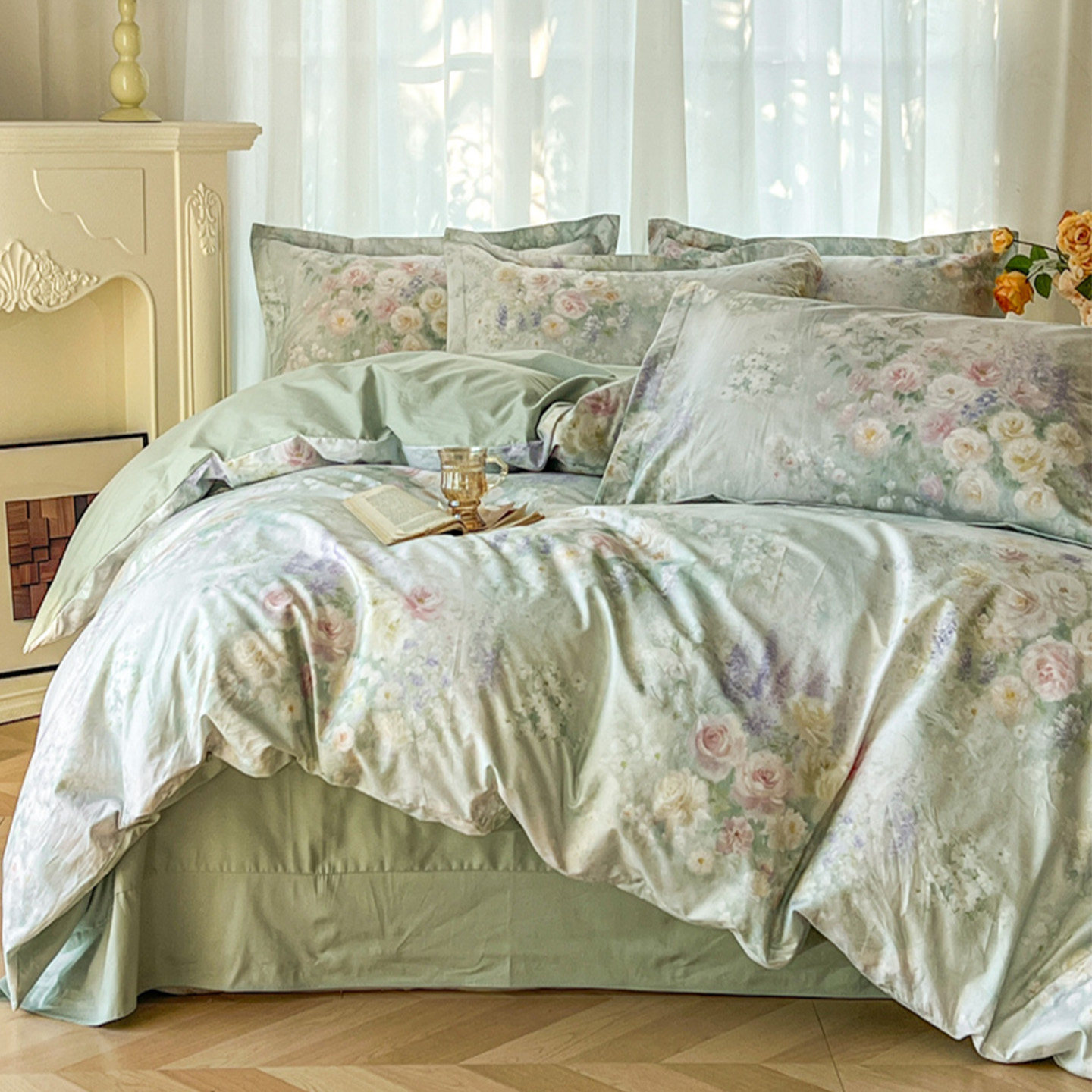 小清新100全棉四件套150x200x230被套纯棉斜纹床单床笠款四季通用