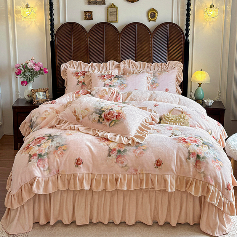 高级感兔毛牛奶绒加厚床盖四件套