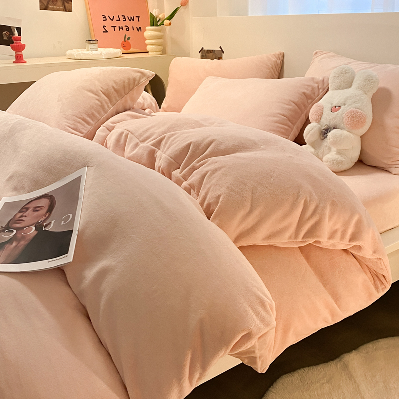 简约风纯色牛奶绒被套1.5mx2x2.3米珊瑚绒法莱绒双面绒保暖四件套