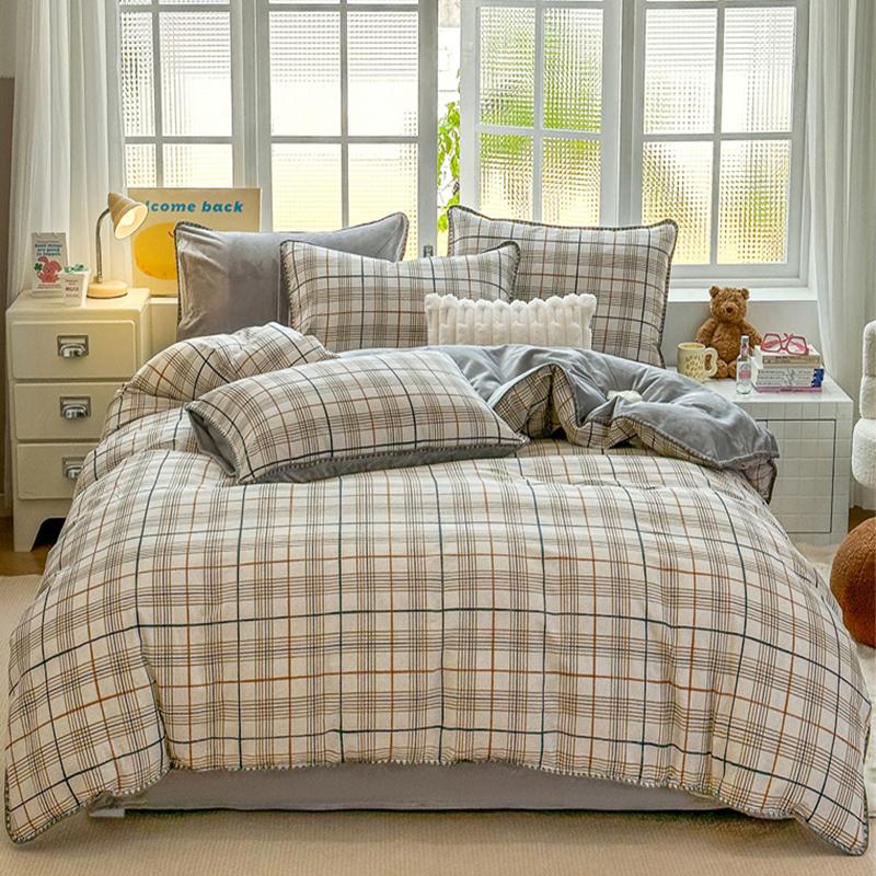 简约风纯棉加绒四件套单面牛奶绒