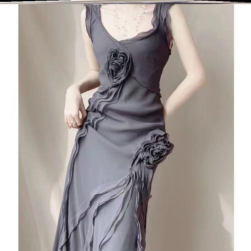 吊带晚礼服裙长款气质碎花背带裙连衣裙